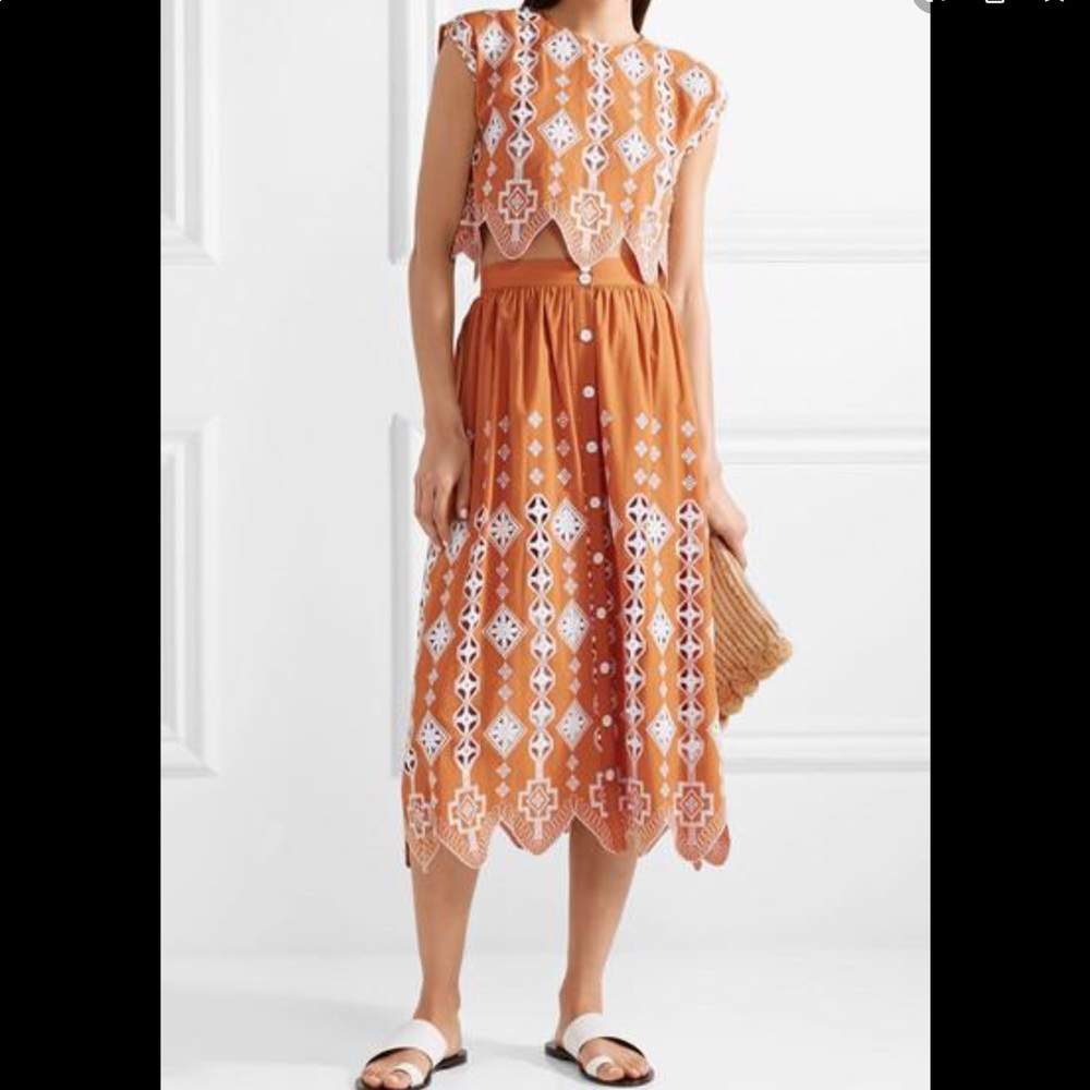 Miguelina cotton eyelet midi top and dress set XS